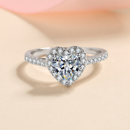 925 Silver Ring with Micro-set Heart-shaped Moissanite
