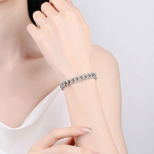 925 Sterling Silver Cuban Chain Moissanite Bracelet