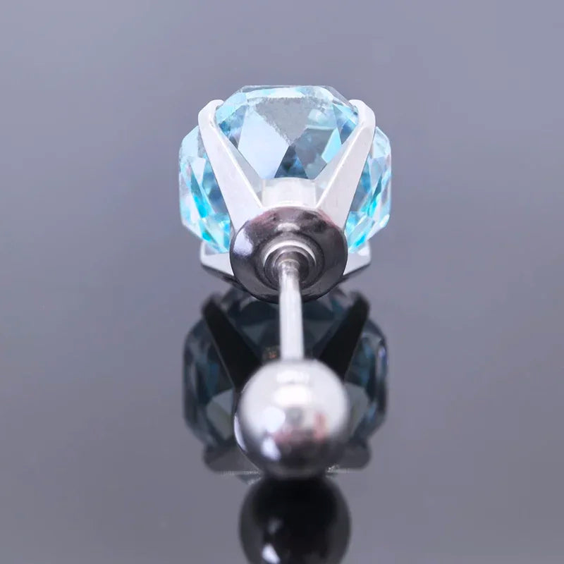 Cubic Zirconia Stainless Steel Earring Rose Cut Bozi Soda Color 8.0mm Jewelry for Women Wholesale 4 Prong Tragus Earrings