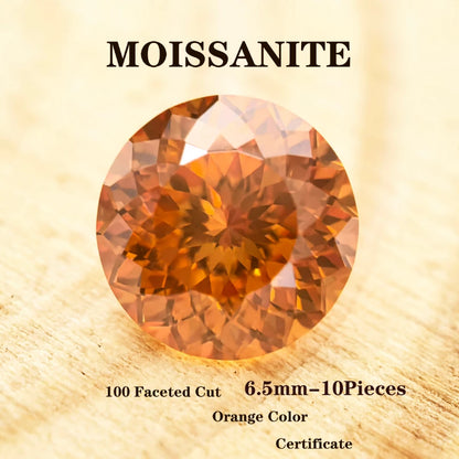 Moissanite Stone 100 Faceted Russia cut Orange Color Charms Gemstone DIY Ring Necklace Earrings Main Materials with Certificate