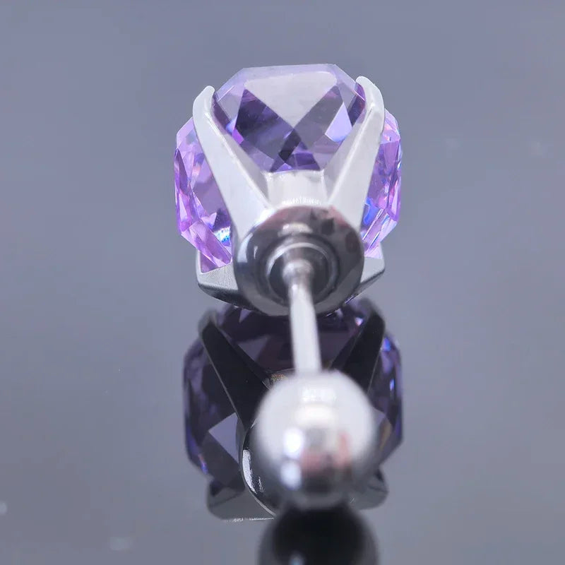Cubic Zirconia Stainless Steel Earring Rose Cut Lavender Color 8.0mm Jewelry for Women Wholesale 4 Prong Tragus Earrings