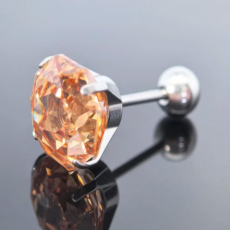 Cubic Zirconia Stainless Steel Earring Rose Cut Deep Champagne Color 8.0mm Jewelry for Women Wholesale 4 Prong Tragus Earrings