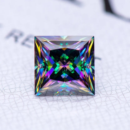 Moissanite Gemstone Princess Cut Rainbow Green color Lab Grown Diamond Advanced Jewelry Making Materials with GRA Certificate