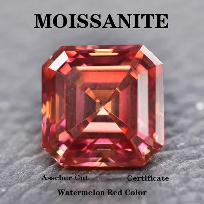 Wholesale Moissanite Stone Asscher Cut Watermelon Red Extremely Shiny Charms Gemstone DIY Ring Necklace Earring Main Materials C