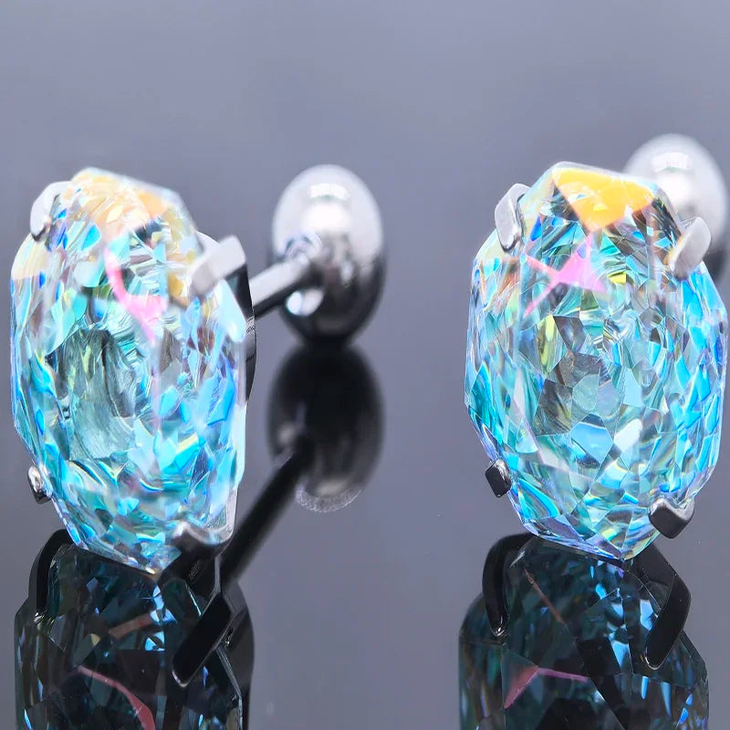 Cubic Zirconia Stainless Steel Earring Rose Cut Mint Manbo Color 8.0mm Jewelry for Women Wholesale 4 Prong Tragus Earrings