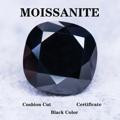 Moissanite Stone Natural Black Color Cushion Cut Artificial Gemstone DIY Ring Necklace Earrings Main Materials With Certificate 