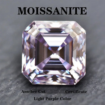 Wholesale Moissanite Stone Asscher Cut Light Purple Color Extremely Shiny Quality DIY Advanced Jewelry Rings Earrings Making Cer