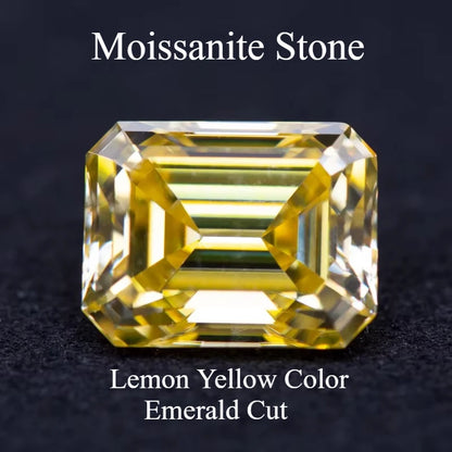 Moissanite  Lemon Yellow Color  Emerald Cut Gem Lab Grown Diamond   Charms DIY Ring Necklace Earrings Materials with GRA Report