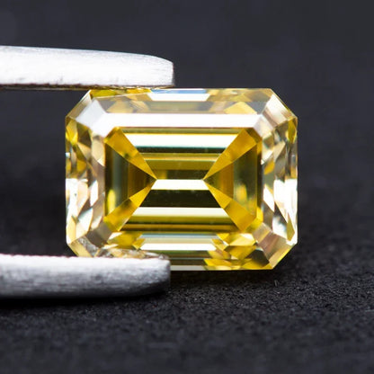 Moissanite  Lemon Yellow Color  Emerald Cut Gem Lab Grown Diamond   Charms DIY Ring Necklace Earrings Materials with GRA Report