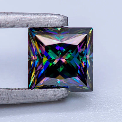 Moissanite Gemstone Princess Cut Rainbow Green color Lab Grown Diamond Advanced Jewelry Making Materials with GRA Certificate