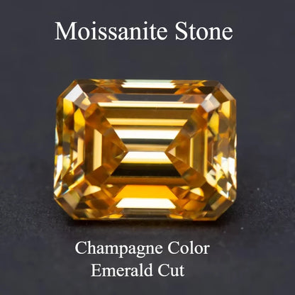 Moissanite Diamond Champagne Color Emerald Cut Lab Grown Gemstone  Charms Jewelry Rings Earrings Making with GRA Certificate