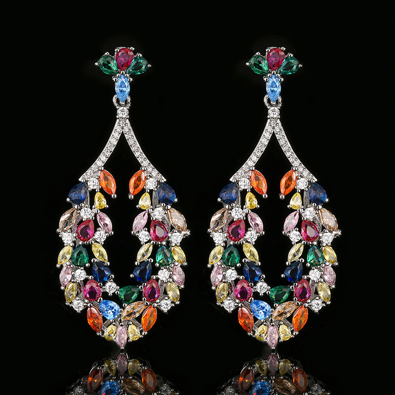 Jewelry Earrings with Colored Zircon, High-end Style for Women