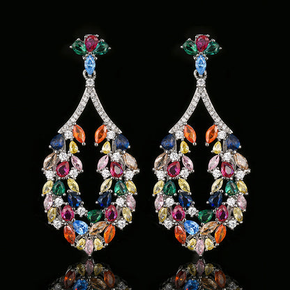 Jewelry Earrings with Colored Zircon, High-end Style for Women