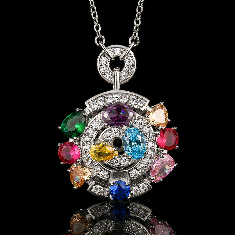 High-end style necklaces with colored cubic zirconia jewelry are suitable for women.