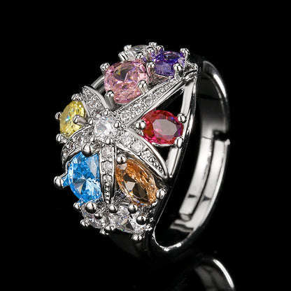 Jewelry ring with colored zircon, high-end style for women