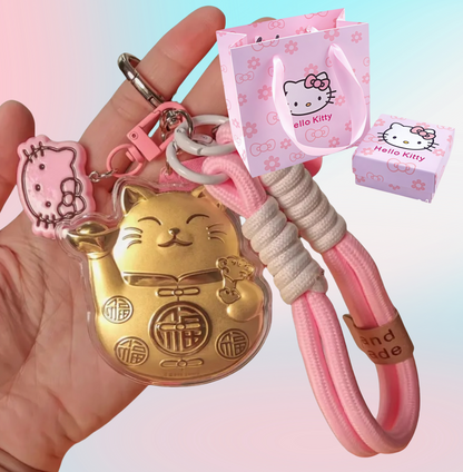 Hello Kitty KT pure gold mobile phone bag keychain pendant, a birthday gift for girls, a gift