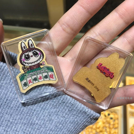 999 pure gold labubu cartoon color gold mobile phone sticker for smooth sailing and good fortune