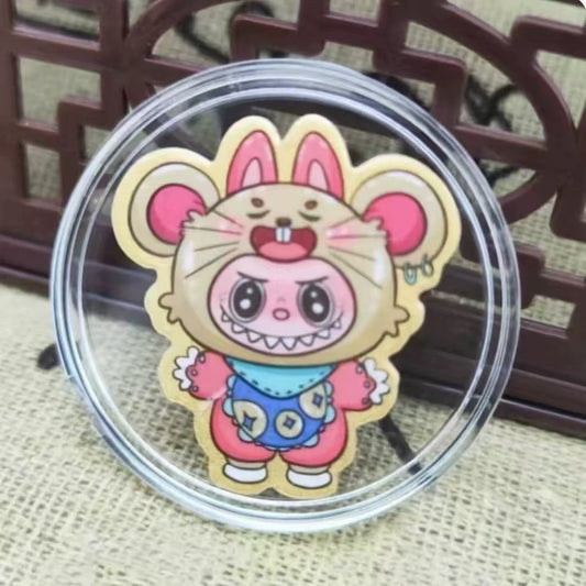 Gold phone sticker zodiac rat style Labubu