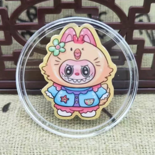 Gold phone sticker zodiac rooster style Labubu