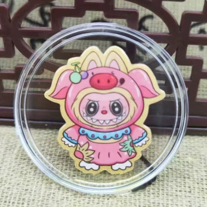 Gold phone sticker zodiac pig style Labubu