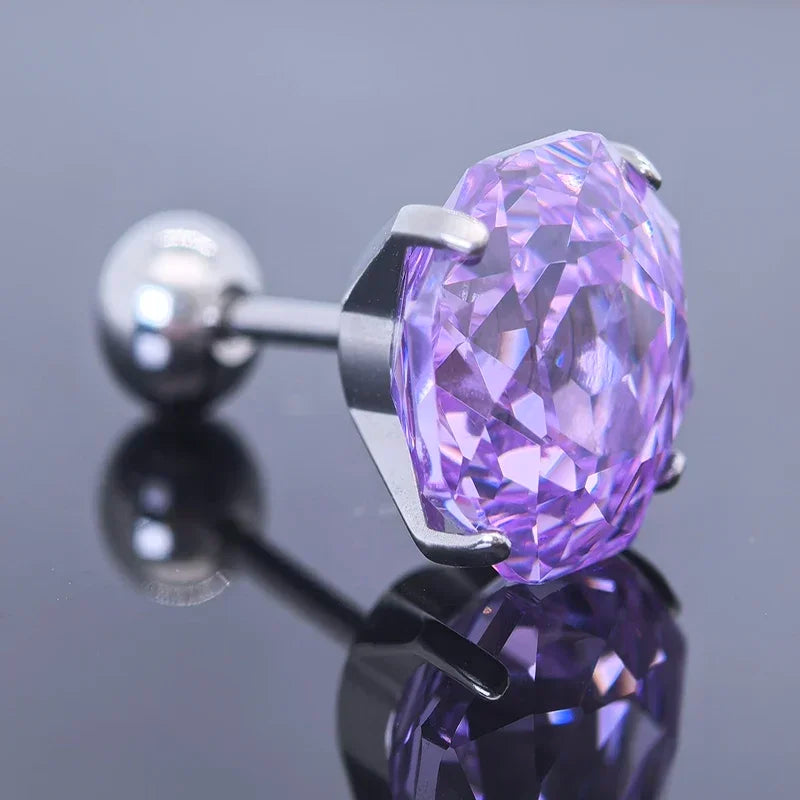 Cubic Zirconia Stainless Steel Earring Rose Cut Lavender Color 8.0mm Jewelry for Women Wholesale 4 Prong Tragus Earrings