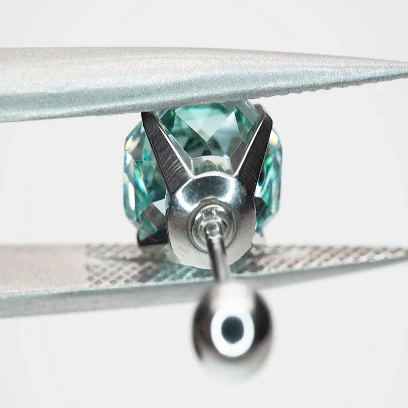 Cubic Zirconia Stainless Steel Earring Rose Cut Mint Manbo Color 8.0mm Jewelry for Women Wholesale 4 Prong Tragus Earrings