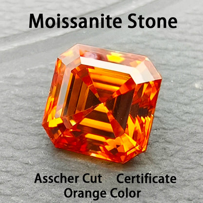 Moissanite Stone Orange Color Asscher Cut Charms for Jewelry Making DIY Ring Necklace Earrings Main Materials Certificate