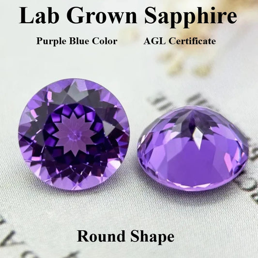 Lab Grown Sapphire Round Shape Purple Blue Color Top Quality Charm Beads for Diy Jewelry Making Rings Selectable AGL Certificate 