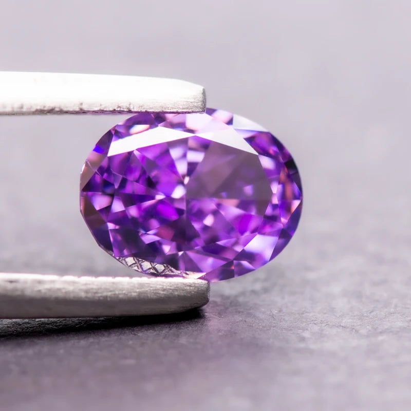 Cubic Zirconia Oval Shape Purple Color 4k Crushed Ice Cut 5A Grade Charm Beads for Jewelry Making Necklace Ring Main Materials