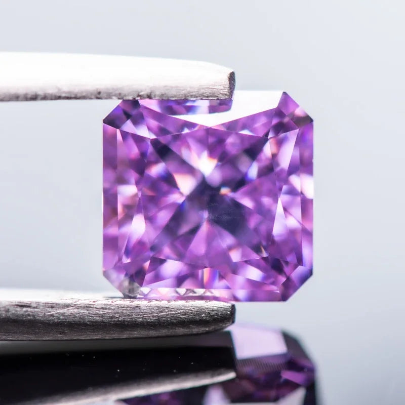 Cubic Zirconia Asscher Shape Purple Color 5A Grade 4k Crushed Ice Cut Charm Beads for DIY Jewelry Making Necklace Ring Materials 