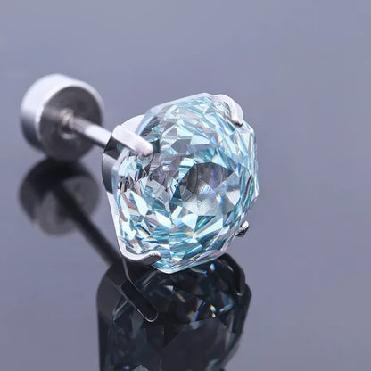 Cubic Zirconia Stainless Steel Earring Rose Cut Grey Blue Color 8.0mm Jewelry for Women Wholesale 4 Prong Tragus Earrings
