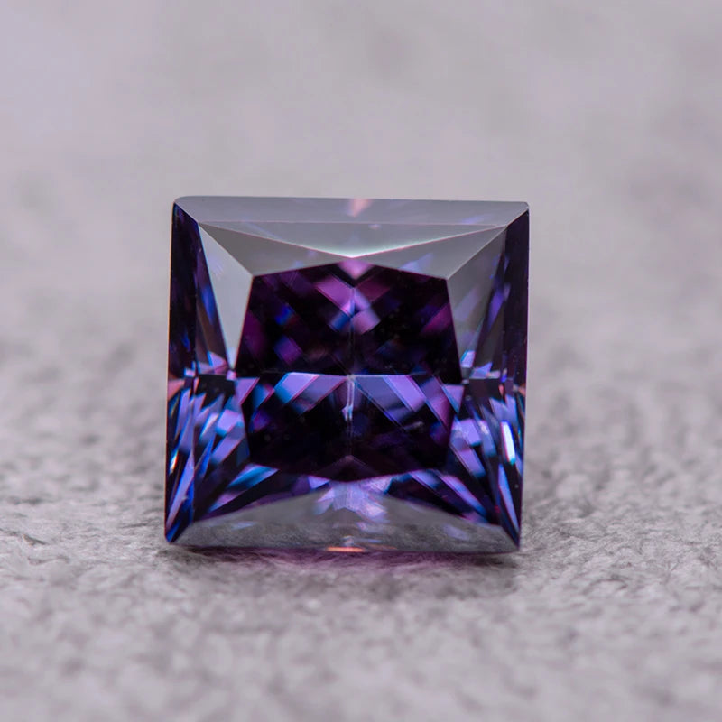 Moissanite Gemstone Princess Cut Emperor Purple color Lab Grown Diamond Advanced Jewelry Making Materials with GRA Certificate