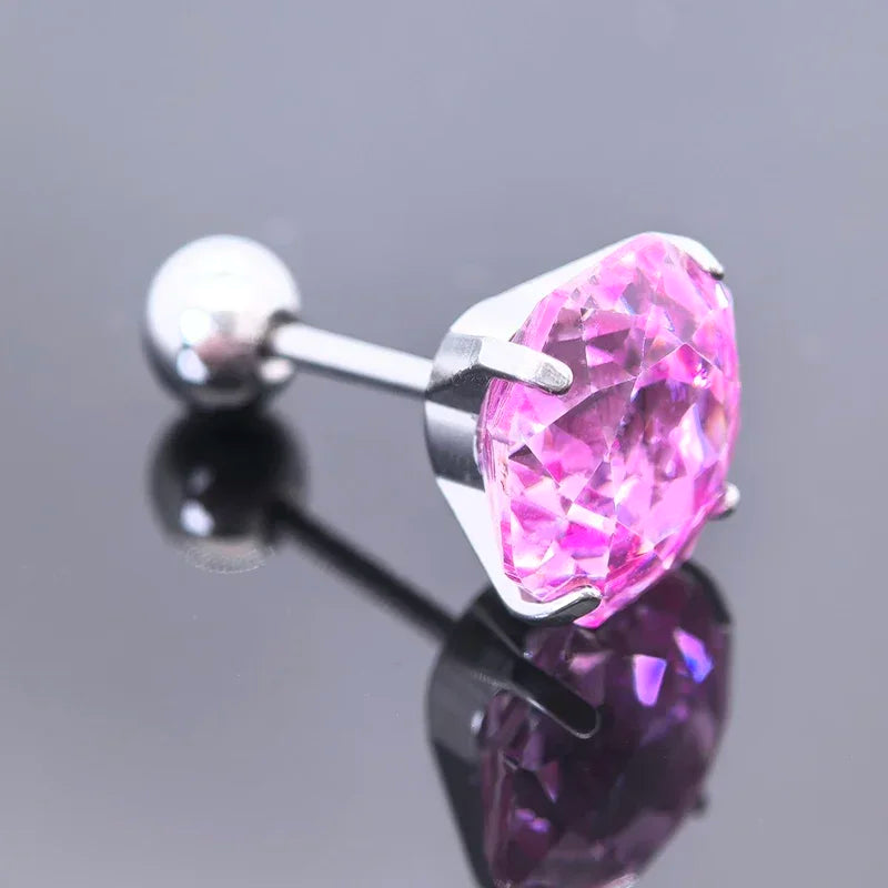 Cubic Zirconia Stainless Steel Earring Rose Cut Shangri-la Color 8.0mm Jewelry for Women Wholesale 4 Prong Tragus Earrings