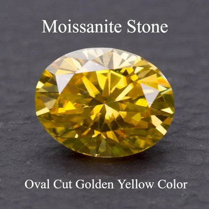 Moissanite Stone Oval Cut Golden Yellow Color Synthetic Lab Created Diamond Jewelry Making Materials Comes With GRA Certificate 