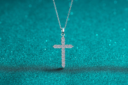 925 Sterling Silver Necklace for Women Moissanite Cross Pendant Necklace Plated with PT950 Gold Clavicle Chain Factory Wholesale