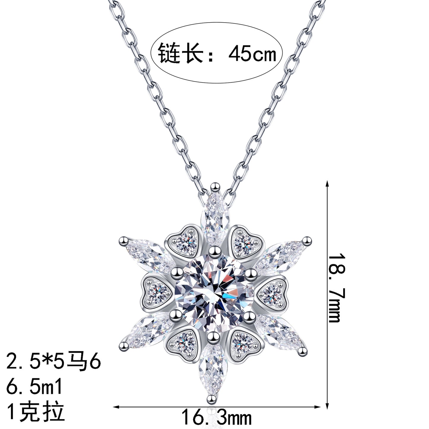 Xindeyi S925 Sterling Silver Moissanite Necklace for Women, Heart Hexagon Pendant, Exquisite and Personalized Fashion Trend Collarbone Chain