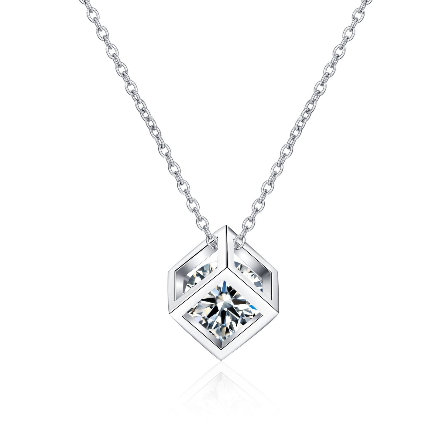 Moissanite Diamond Necklace S925 Silver Plated PT950 Gold Necklace Square Pendant Direct Supply from Manufacturer Live Hot-Selling Model