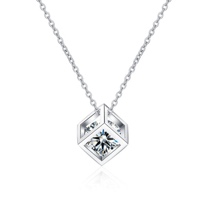 Moissanite Diamond Necklace S925 Silver Plated PT950 Gold Necklace Square Pendant Direct Supply from Manufacturer Live Hot-Selling Model