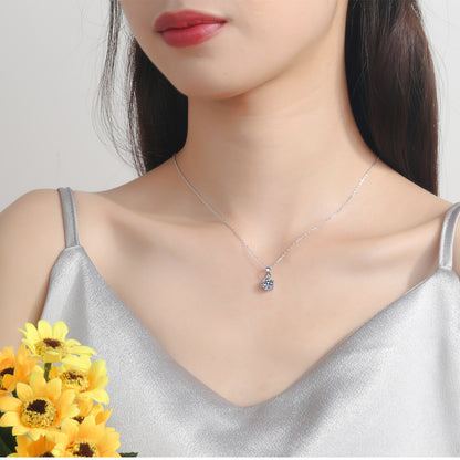 925 Sterling Silver Necklace for Women 1 Carat Moissanite Six-Prong Pendant Necklace Simulated Diamond Collarbone Chain Direct Supply from Manufacturer
