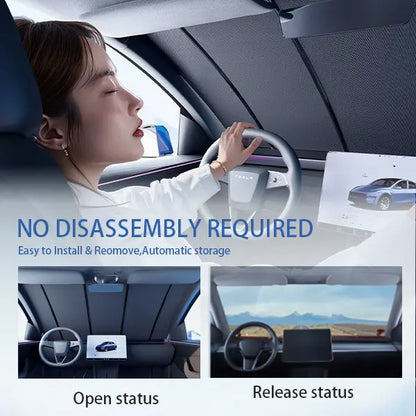 Fully Automatic Car Sun Shade One-Touch Lifting& Lowering Sunshade for Car Windshield Sun-proof Heat Insulation Blackout Sun Shade for CarTesla Accessories