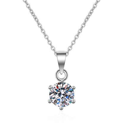 925 Sterling Silver Necklace for Women 1 Carat Moissanite Six-Prong Pendant Necklace Simulated Diamond Collarbone Chain Direct Supply from Manufacturer