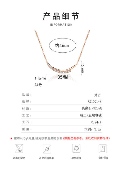 Xindeyi S925 Sterling Silver Moissanite Champagne Gold Necklace for Women Smile Row Diamond Line Chain Simple High-end Cool Style