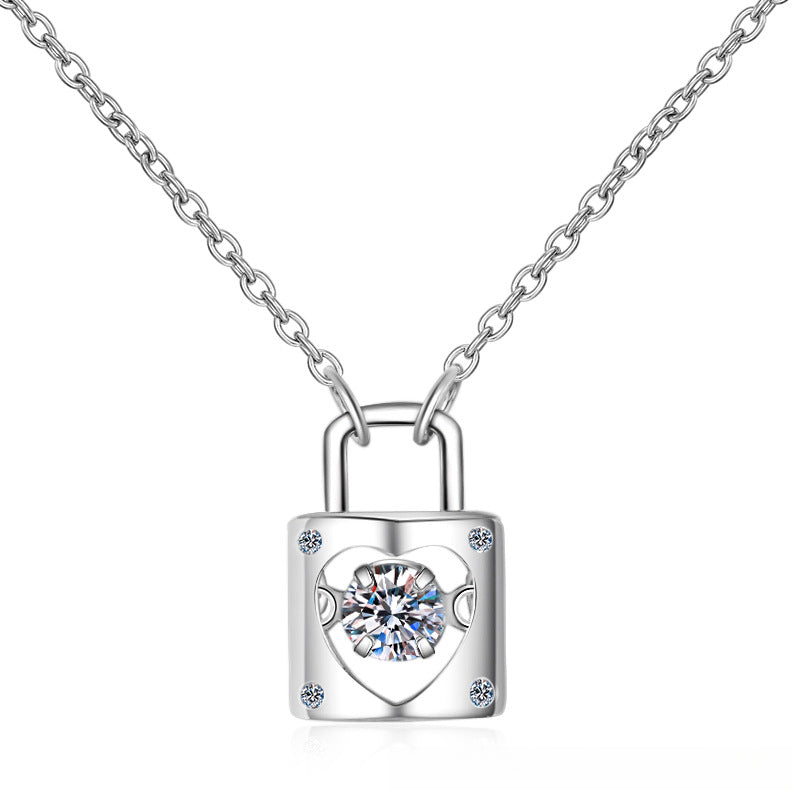 s925Sterling Silver Necklace Moissanite Lock Smart Necklace Lock Love Forever Direct Supply from Manufacturer Supports Any Appraisal