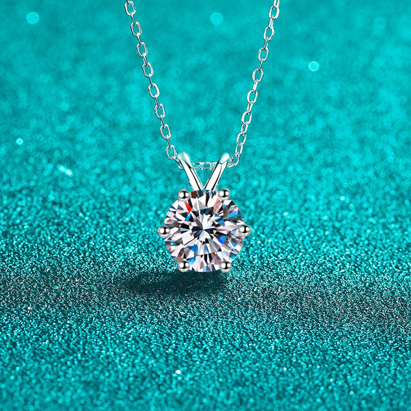 Xindeyi S925 Sterling Silver Moissanite Necklace for Women, Simple Six-Claw Rabbit Ear Pendant, Light Luxury Collarbone Chain, Exquisite