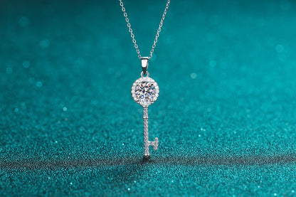 925 Sterling Silver Moissanite Necklace for Women Korean Version PT950 Gold Plated Moissanite Key Simple Clavicle Chain Pendant Direct Supply