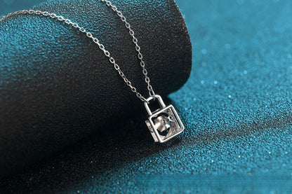 s925Sterling Silver Necklace Moissanite Lock Smart Necklace Lock Love Forever Direct Supply from Manufacturer Supports Any Appraisal