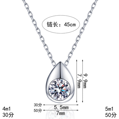 Xindeyi S925 Sterling Silver Moissanite Necklace for Women Water Drop Small Silver Bean Exquisite Pendant High-end Simple Versatile
