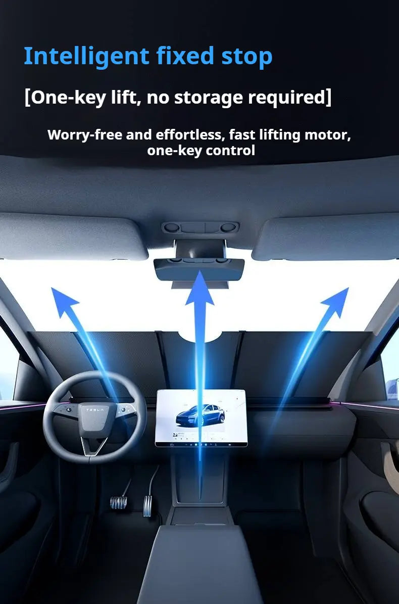 Fully Automatic Car Sun Shade One-Touch Lifting& Lowering Sunshade for Car Windshield Sun-proof Heat Insulation Blackout Sun Shade for CarTesla Accessories
