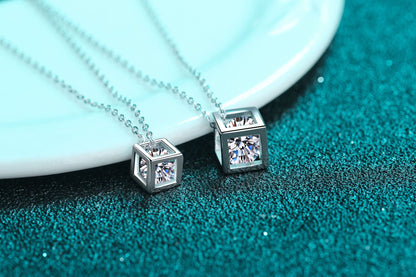 Moissanite Diamond Necklace S925 Silver Plated PT950 Gold Necklace Square Pendant Direct Supply from Manufacturer Live Hot-Selling Model