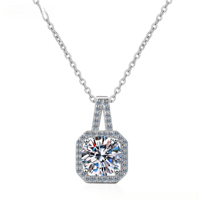 925 Sterling Silver Plated PT950 Gold Necklace Four-Prong Women Moissanite Necklace Sachet Pendant Collarbone Chain Direct Supply from Manufacturer